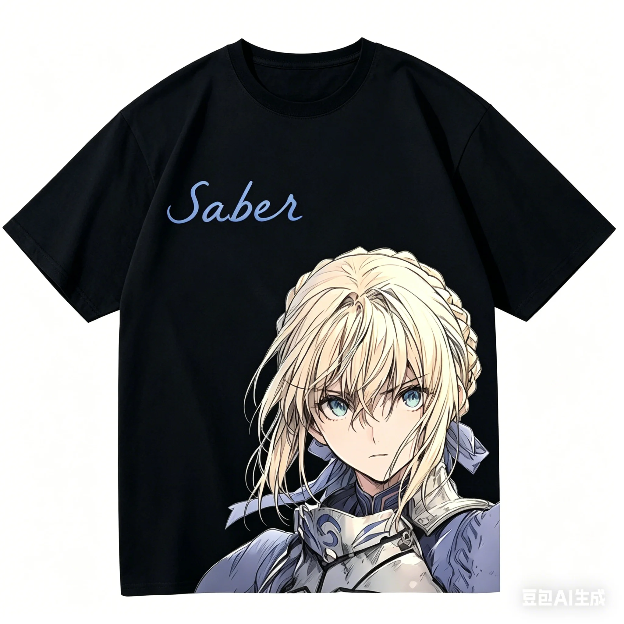 

2026 summer Anime Fate Saber Oversized T-shirt, Artoria Pendragon Knight Print Casual Streetwear Black Tee For Men Women