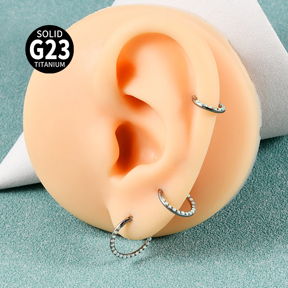 1PC G23 Titanium Micro Opal Septum Clicker Hinged Nose Hoop Ring Ear Tragus Cartilage Daith Helix Earring  Jewelry