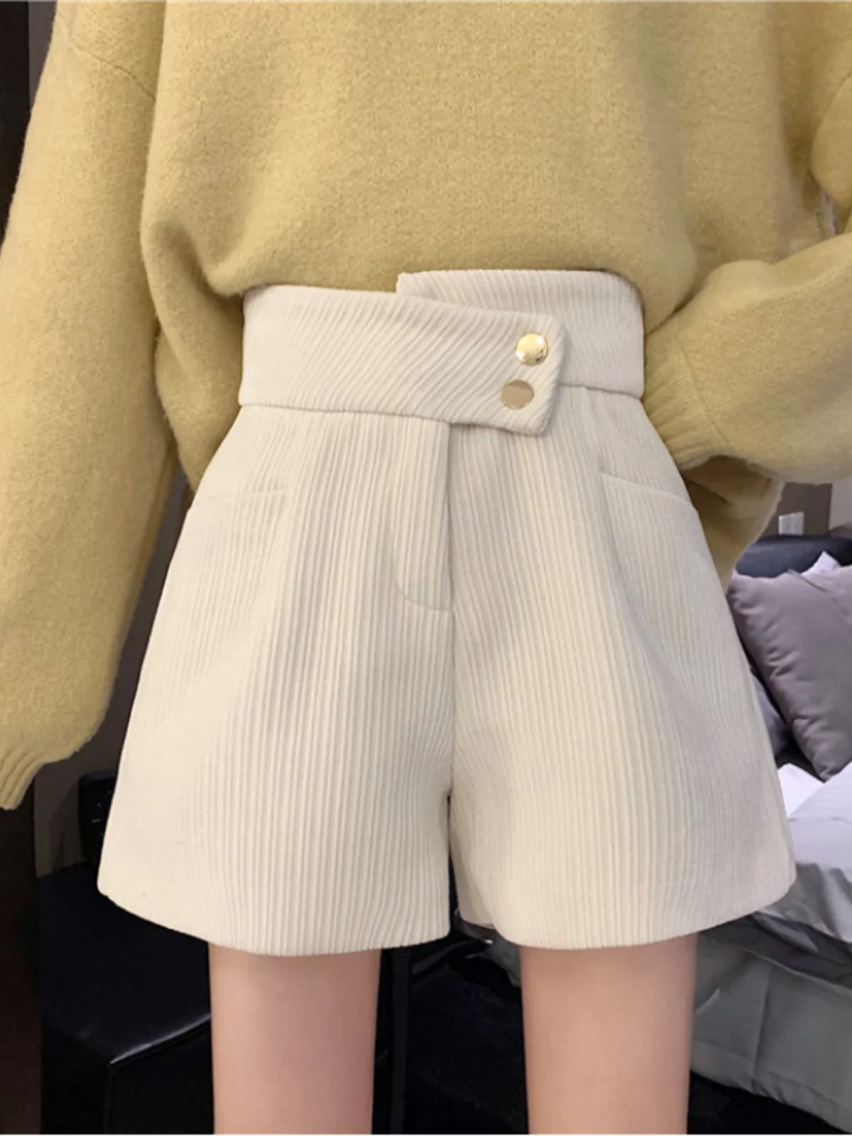 

Женские брюки с высокой талией и широкими штанинами, осенне-зимние, в корейском стиле, для повседневной носки, подходят под ботинки, с декоративными элементами.