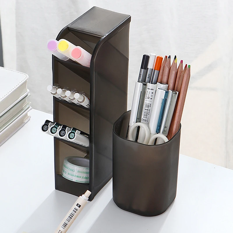 Multi-functional Stationery Storage Box Desktop Transparent Frosted Pen Holder Inclined Makeup Brush Lipstick Storage Box