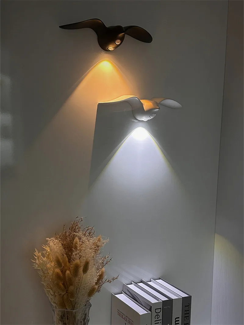 Seagull Wall Light with Motion Sensor Night Light Rechargeable Battery Powered Waterproof Bird Wall Lamp Dimmable LED Light