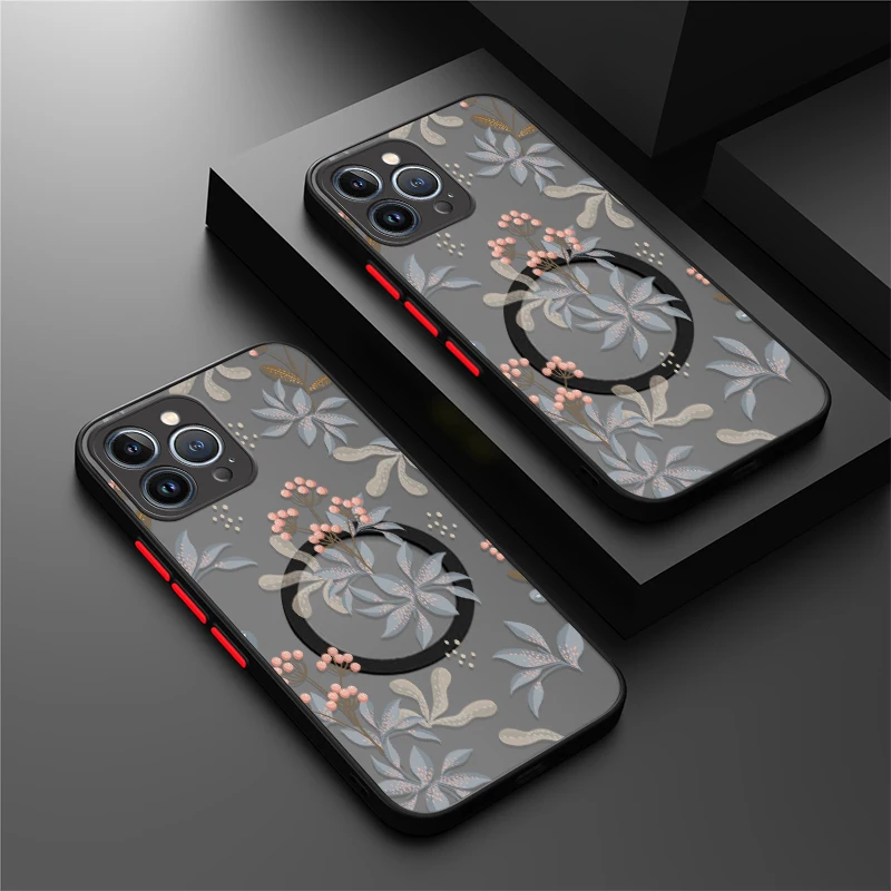 

Flower Phone Case For iPhone 15 Pro Max 13 Mini 12 Pro 14 11 Air 17 16 XR SE 7 8 Plus Magnetic For Magsafe Wireless Charge Cover