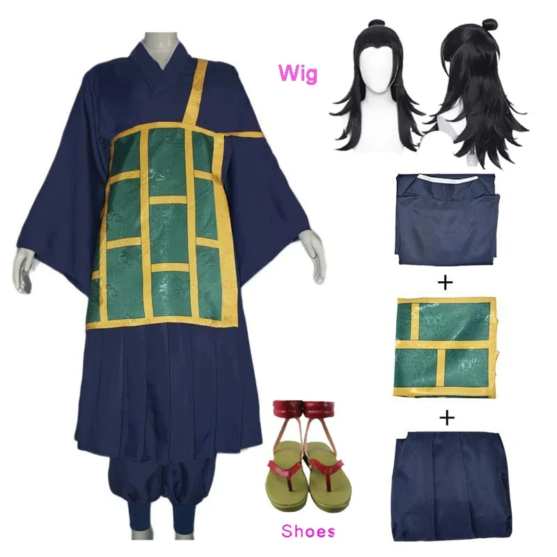 

Jujutsu JJK Manga Anime Kaisen Suguru Geto Cosplay Costume Dark Blue Kimono Men Cassock Rose Net Halloween Uniform Shoes Wig
