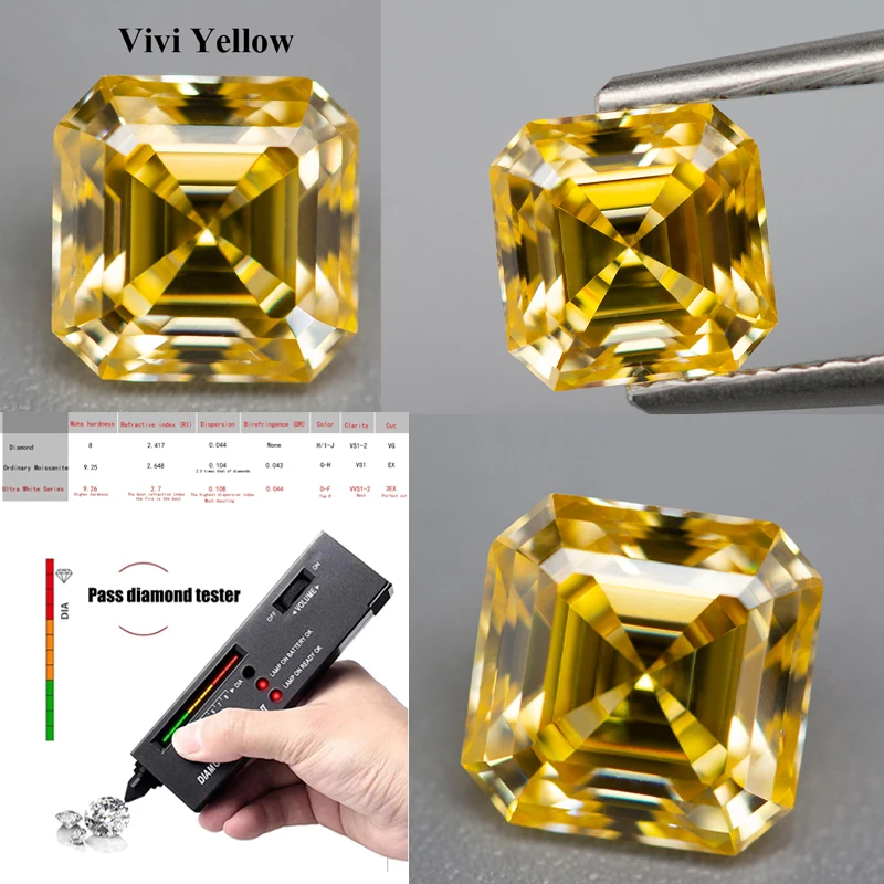 Asscher  Moissanite D Blue Red Green Yellow Lab Diamond Loose Stone Pass Diamond Tester for Jewelry Making With GRA Certificate