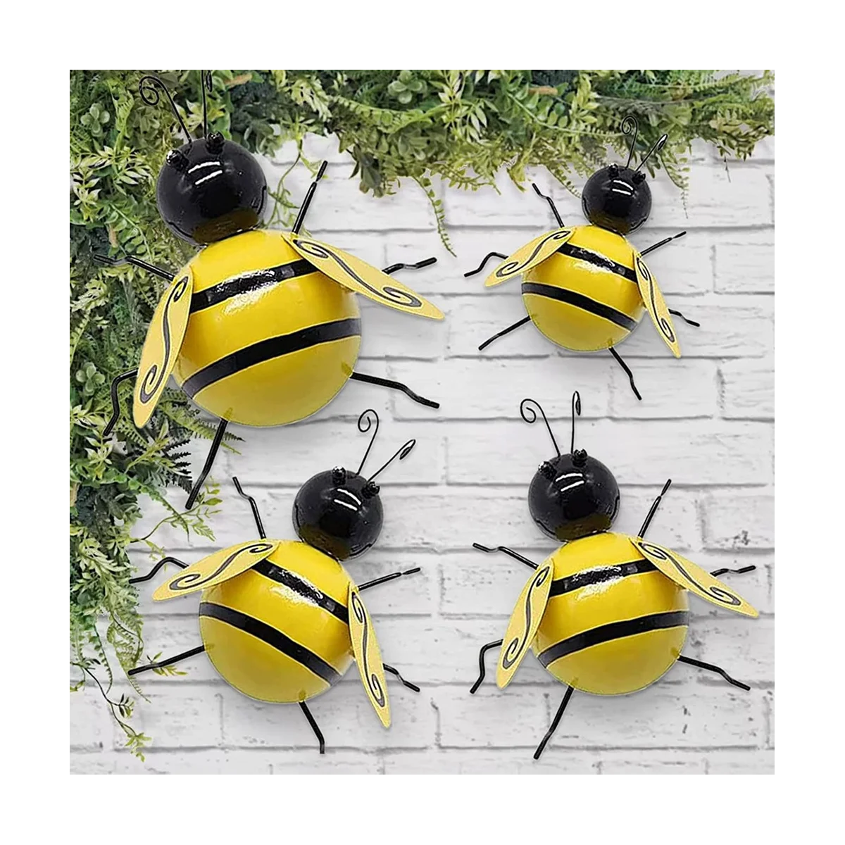 Metal Bee Wall Decor Outdoor Garden Fence Decor, 3D Bumble Bee Wall Art Decoration, Bee Wall Art Sculpture Hanging ,4PCS