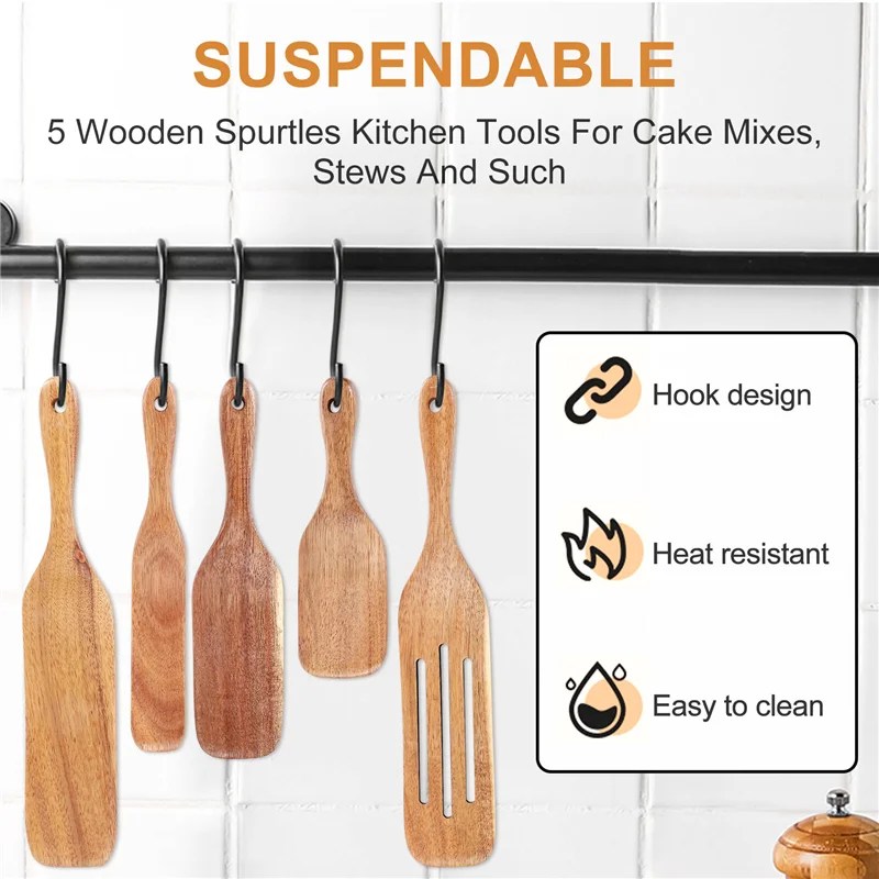 

J1UL1N Handmade Premium Wooden Spurtle Set Heat Resistant Non Stick Scottish Spurtle Set Spatula