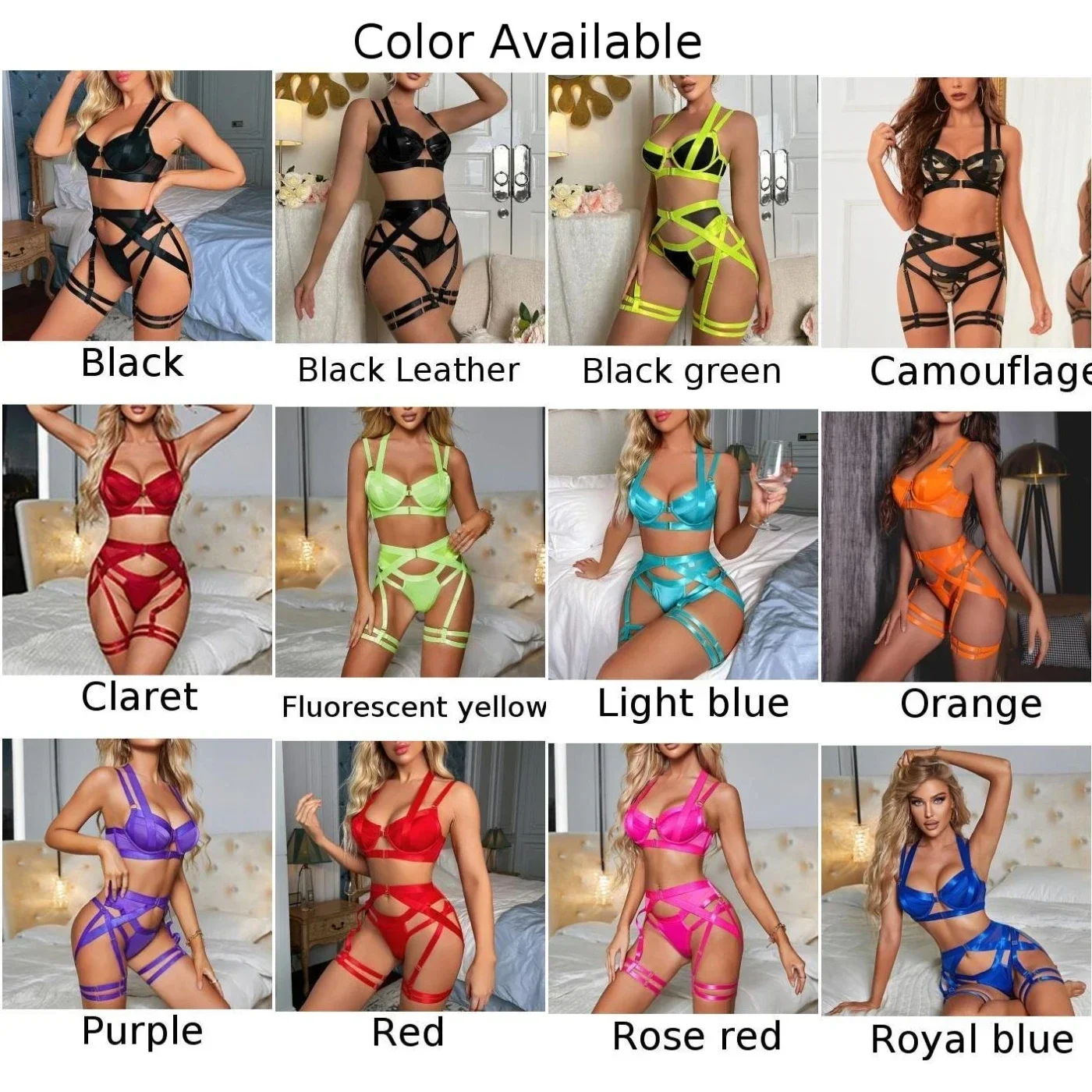 Sexy Lingerie Women Erotic Ultra-Thin Garter Belt 4-Piece See Through Intimate Halter Bra Breathable Quick Dry Brief Solid Sets