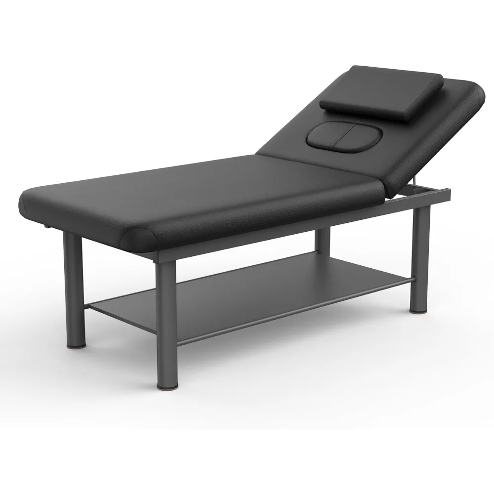 

Heavy Duty Professional Stationary Massage Bed - Wide Massage Table with Backrest for Treatment Massage Therapy Facial Bed, Met
