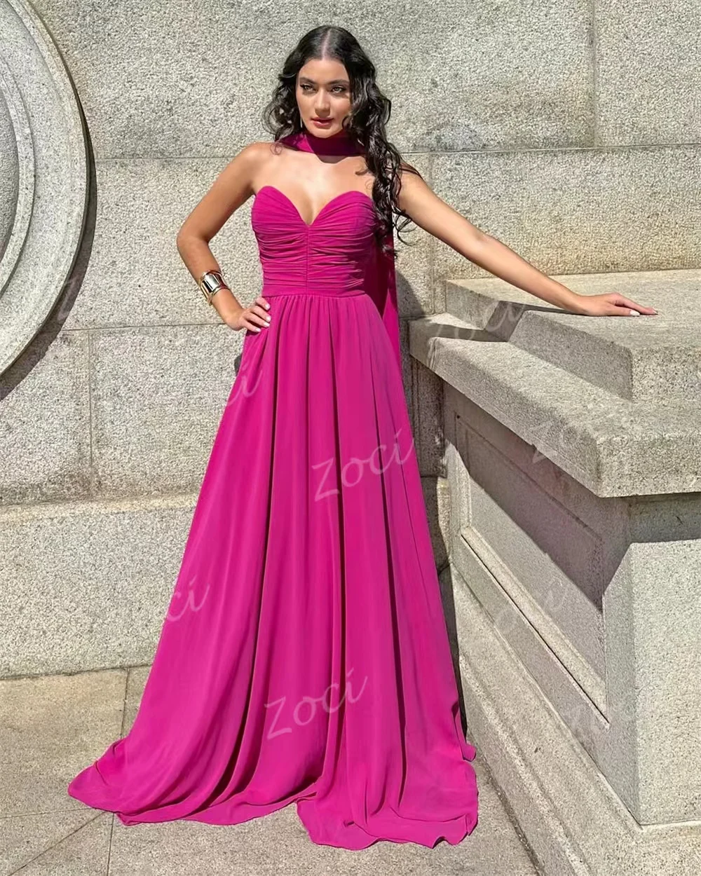 Sukienki wieczorowe Zoci na zamówienie, dekolt w serduszko, szyfonowe, linia A, długość do podłogi, długie plisowane, damskie suknie formalne na przyjęcie, czerwony dywan, studniówka.