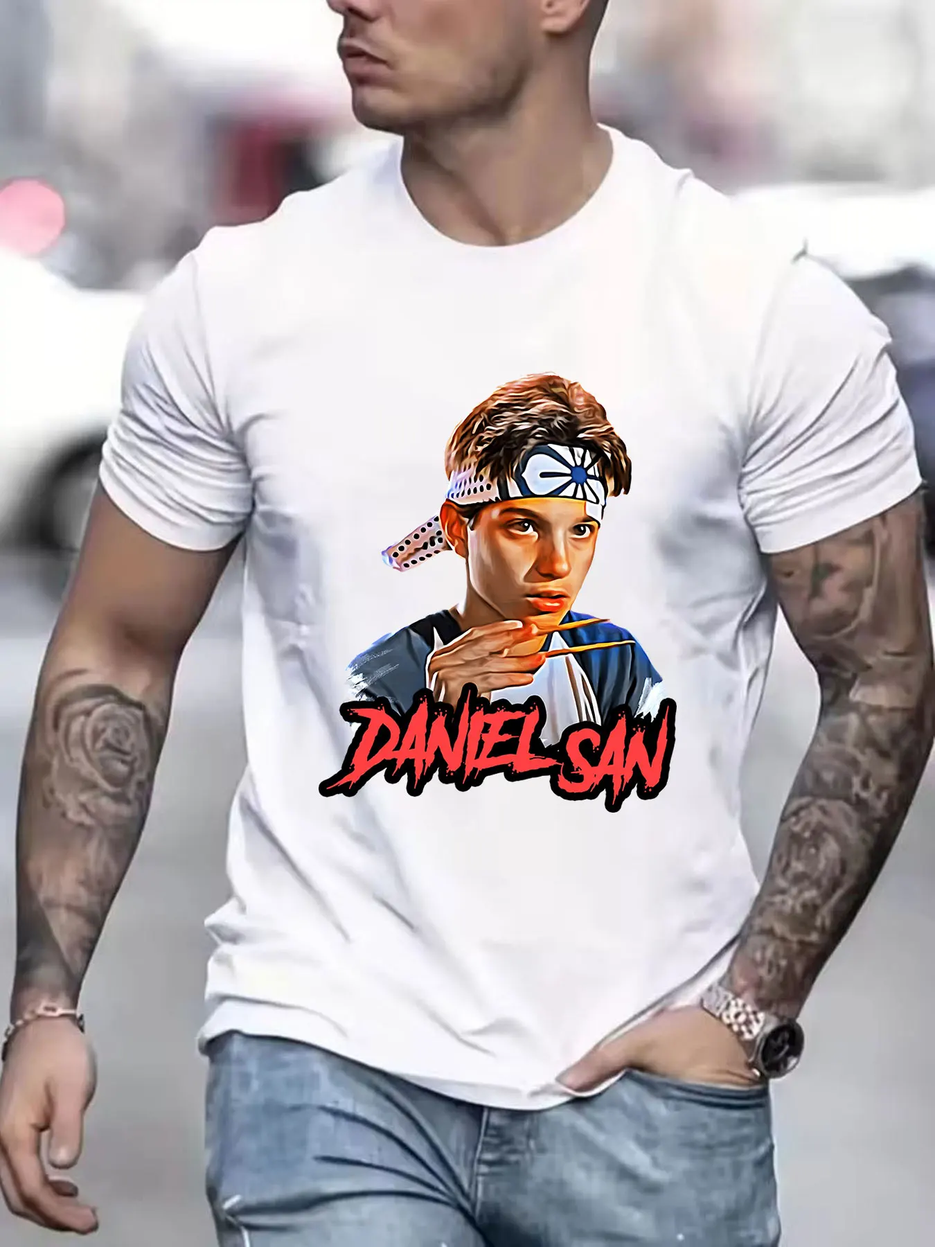 Men's Cotton T-Shirt Daniel San Karate Kid Graphic Print Casual Short Sleeve Tee