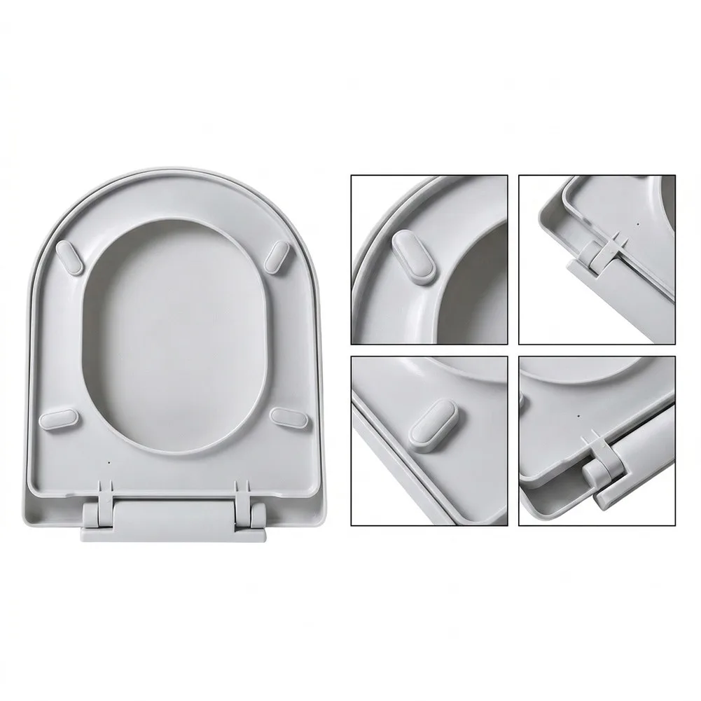 Fotografia 3: Assento Sanitário Curvo em U com Fechamento Suave para Sanitários Compactos, Design de Desmontagem Rápida, Conforto, Curvatura em Loop, PP Branco, 45x35x7 CM