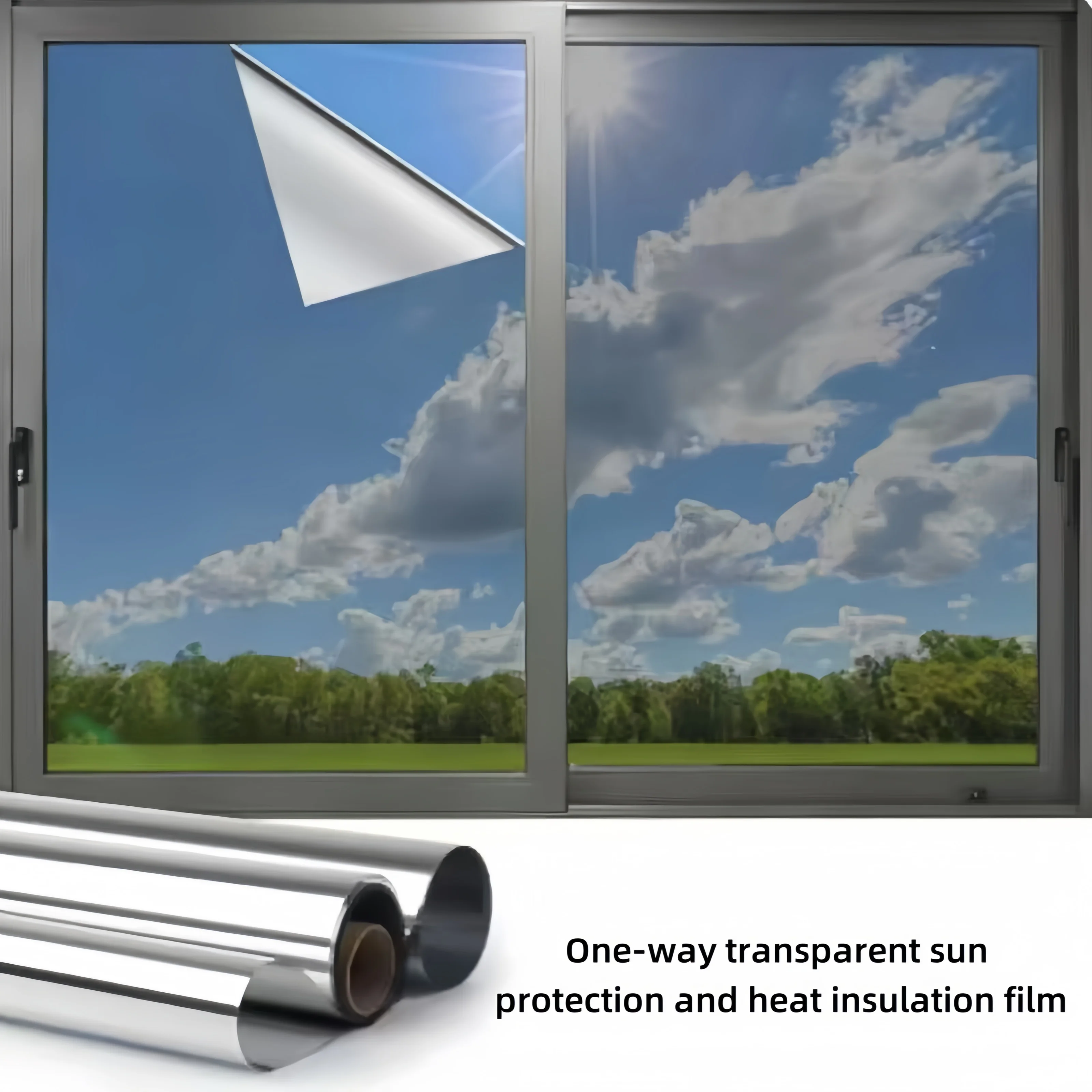 Silver Sun Protection and Heat Insulation Film Glass Sticker, Anti-Peeping, Anti-Light Leakage, Blackout Balcony Sunshade, One-Way Perspective Privacy Window Film