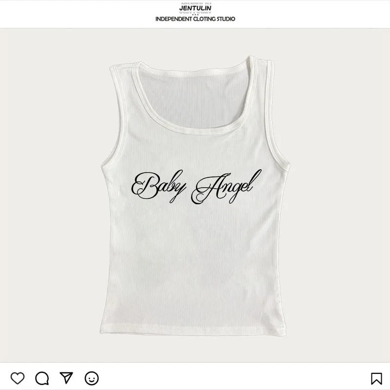 미적 고딕 펑크 베이비 티 빈티지 스트리트 여성 그래픽 프린트 그런지 티셔츠 Y2K 의류 귀여운 슬림 탱크탑 슬림 이모 캐미솔