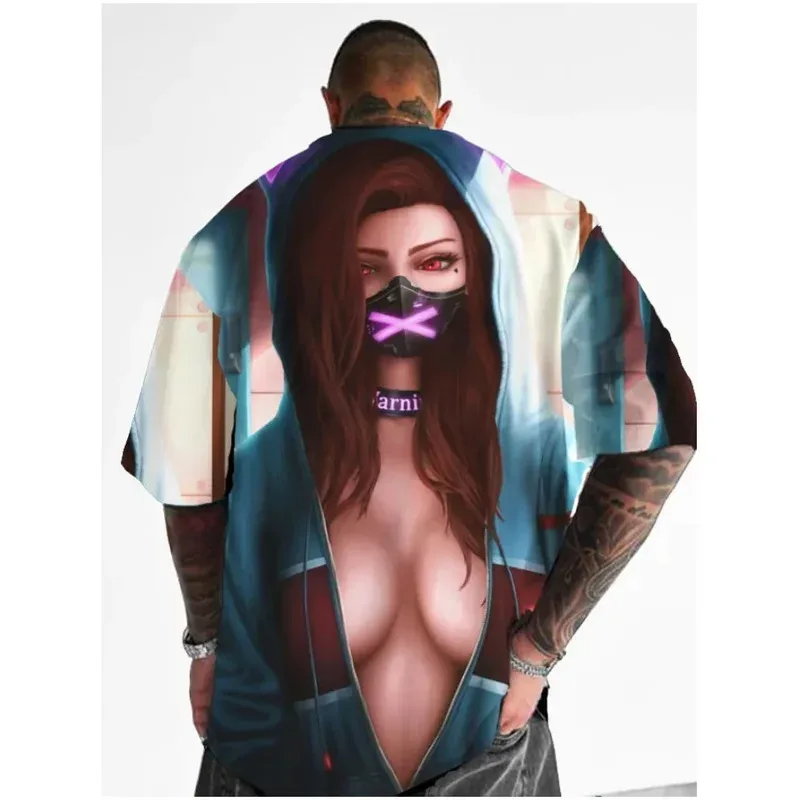 Hot Selling Fashion Anime Girl 3D Printed Men's T-shirt Oversized Hip-hop Trend Loose Casual Street Round Neck Clothing T-shirt