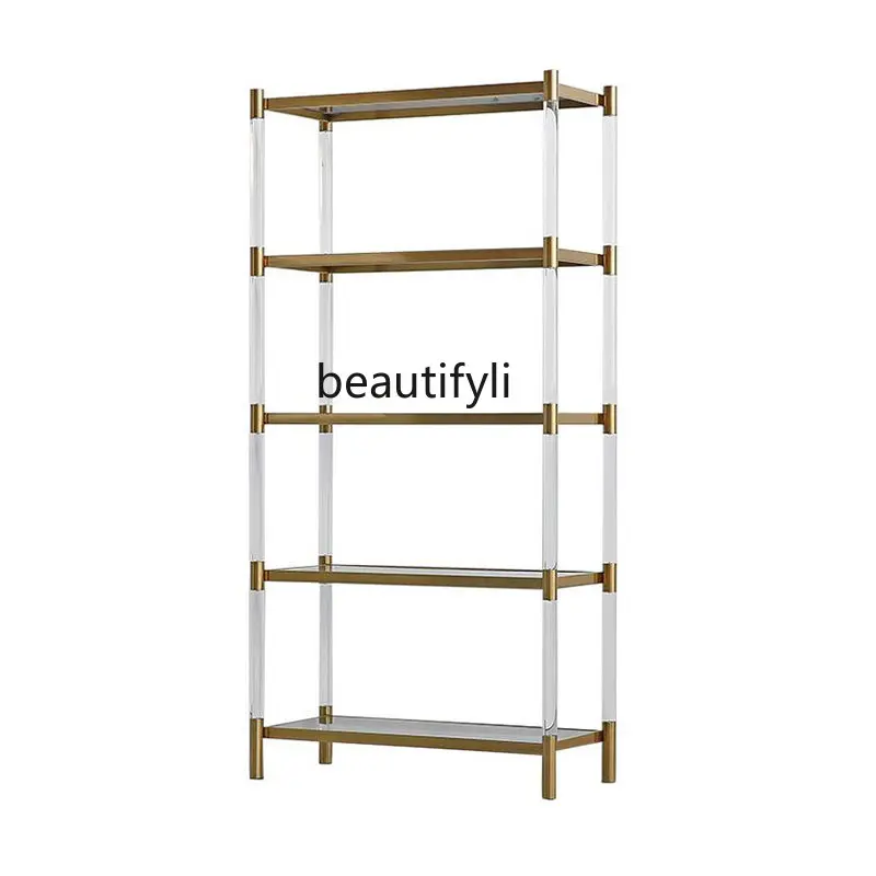 

yj Acrylic Titanium Stainless Steel Bookshelf and Storage Shelf Wine Rack Lattice Decoration Shelf