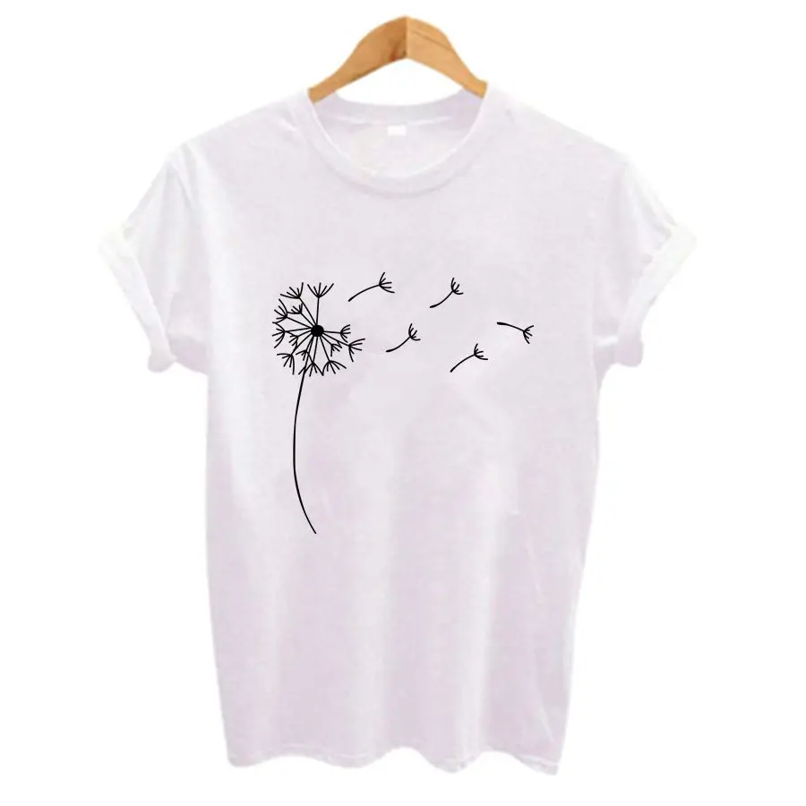 Dandelion Print Women\'s t-shirts Casual Funny Short Sleeve O-Neck T-shirt Fashion Summer Plus Size 5 colors Oversized t-shirt