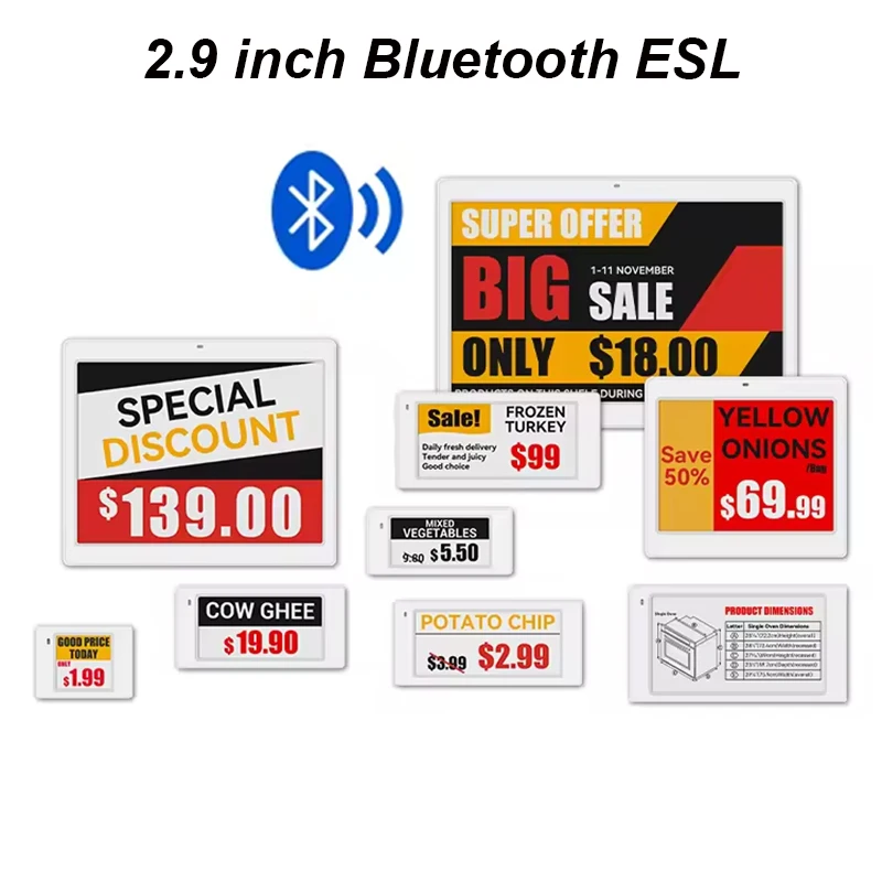 2.9인치 블루투스 전자 가격표 E-잉크 디스플레이 모바일 앱 제어 선반 라벨 BT ESL (슈퍼마켓/공장용)