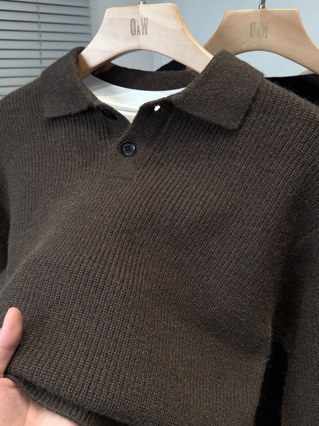 

Утепленный вязаный свитер с воротником, однотонный, повседневный, для мужчин, осень-зима, в стиле Old Money, из полиэфирного волокна