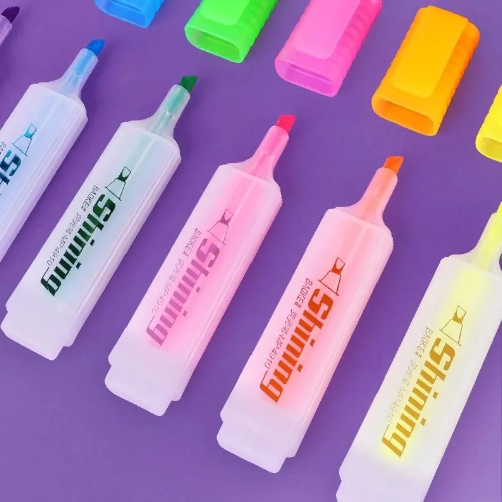 

​6 pcs Extra Long Performance Broad Tip Highlighter Pen Chisel Tip Flat Shape​ Fluorescent Pen Art Markers Marking