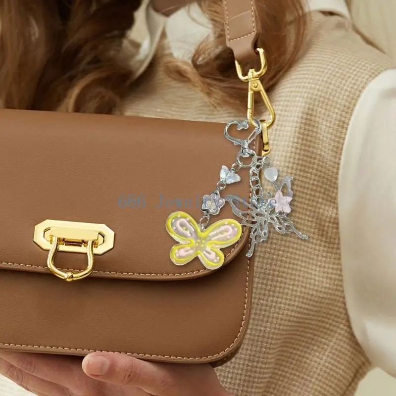 F2TD Hand Drawn Butterfly Beadwork Pendant Multi Functional Bag Charm For Daily Use