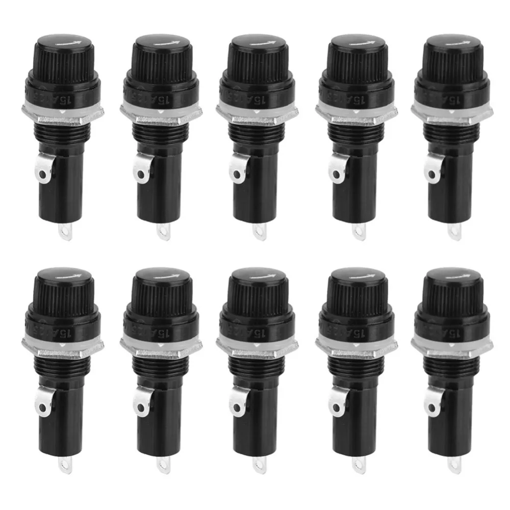 

10PCS Sturdy 6*30 Screw Cap Panel Mounted Holder 10A 250V Electrical Screw Holder Black Flat Tube Type Fusehold Chassis Mount