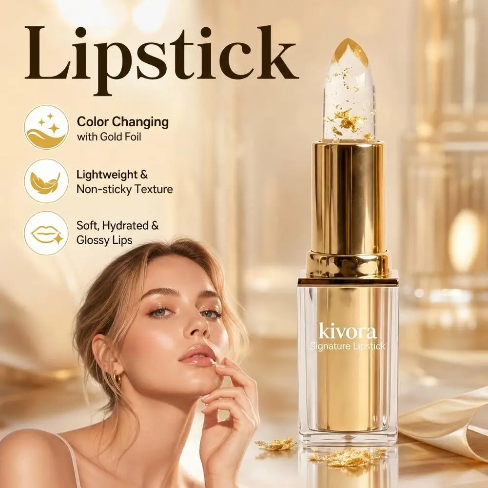PH Adjusting Color Changing Gold Foil Lipsticks Kivora Signature Lipstick For Mature Women Brand Hydrated Glossy Daily Lip Care