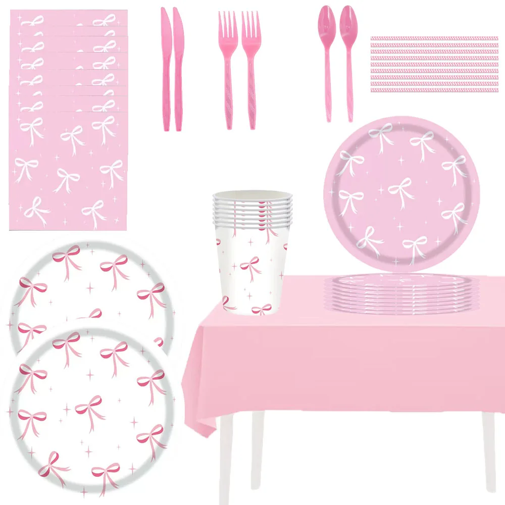 

Birthday PartyPink Bow Supplies Disposable Bow Themed Tableware Set Engagement Wedding Girls Birthday Bachelorette Party Decor