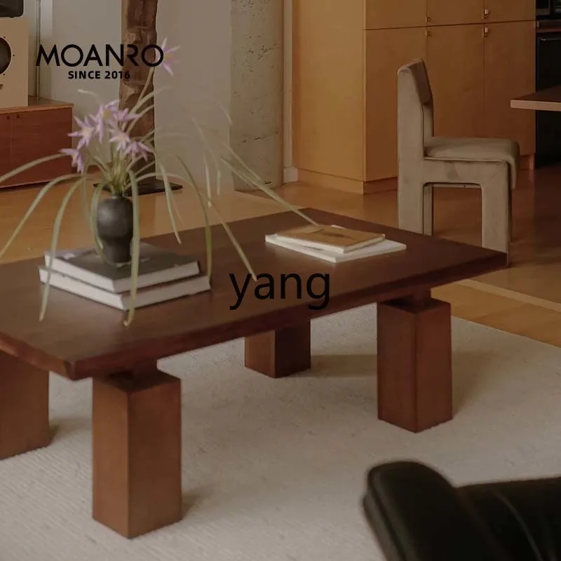 

YJQQ solid wood coffee table wabi coffee table living room square medieval tea table