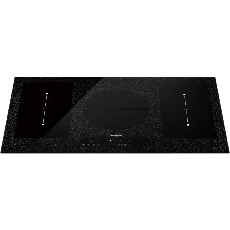 Cuisinière électrique à induction avec 5 brûleurs surpresseurs, surface lisse, 2 ponts flexibles, 152, couleur noire, 36 po