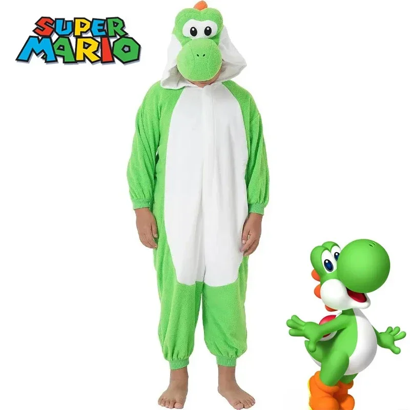 Super Marios Bros Figure Yoshi Jumpsuit Cosplay One Piece Pajamas for Children Costume Cartoon Carnival Party Role Play Props