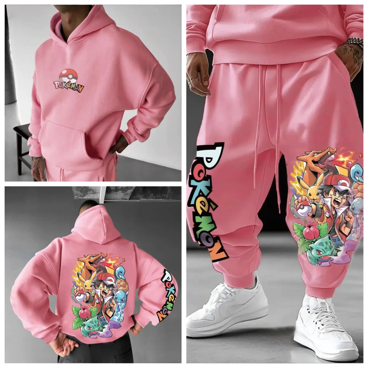 

2026 Pok É Mon Animation Printed Hoodie and Pants Set for Men and Women, Casual Style Fashion Set