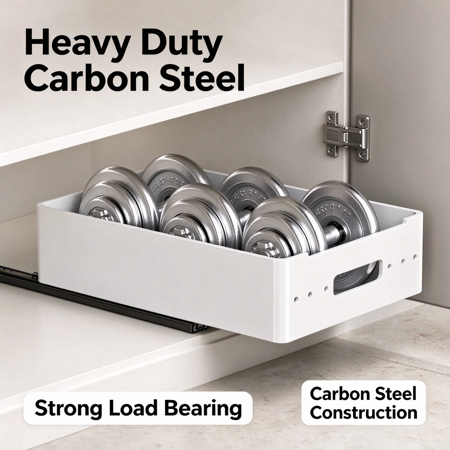 White Pull Out Cabinet Organizer Carbon Steel Ball Bearing Slide Out Shelf Rack Kitchen 43cm