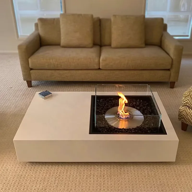 Rectangular Stainless Steel Outdoor Fire Pit Table 1250mm Wood Gas Alcohol Burner Modern Patio Garden Freestanding Heater
