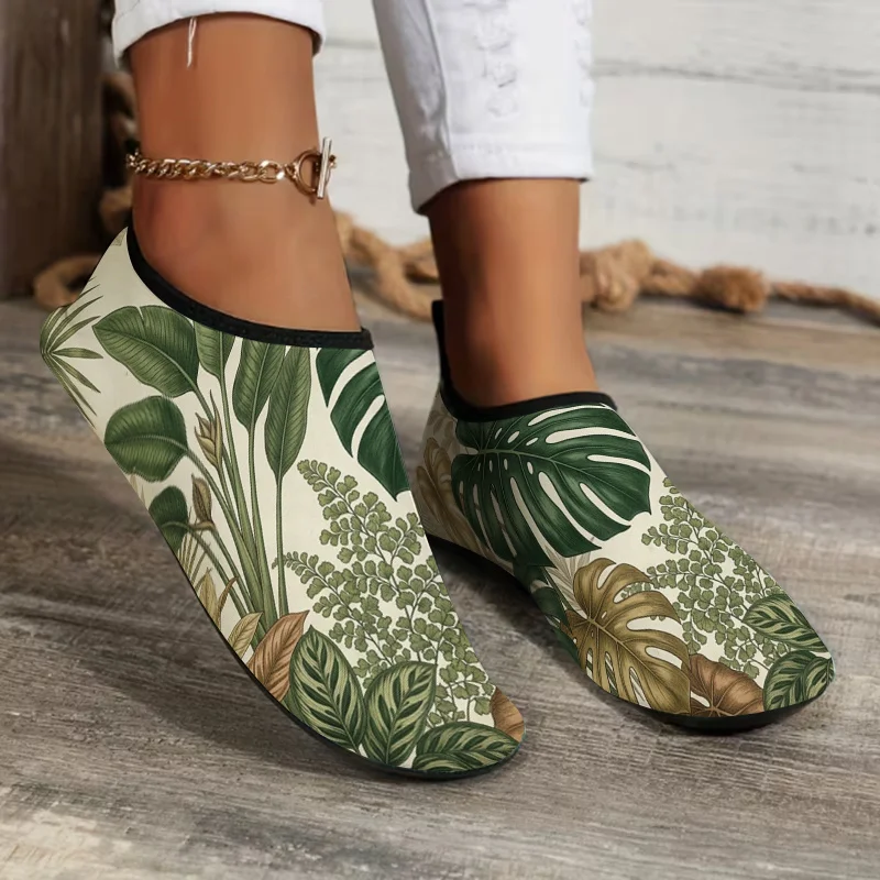 1 Pair Unisex Retro Tropical Plant Print Sandals, Non-slip Soft Sole Quick Dry Breathable Slides for Summer Beach Pool Travel