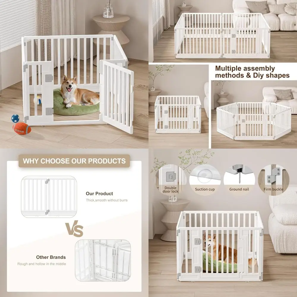 

Foldable Dog Playpen with Door, Heavy Duty Plastic Exercise Pen for Puppies, Portable Indoor Outdoor Fence for Small Pets, Suita