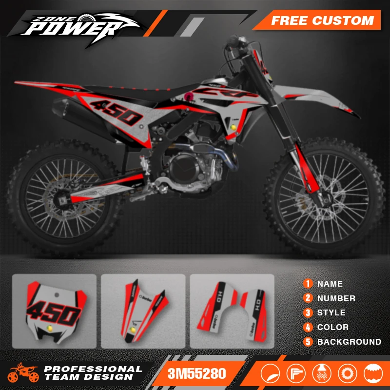 Powerzone Motorcycle Graphic Decal Stickers Kits For Honda CRF450R 2021-2023 CRF250 CRF250R 2022-2024 Number Name Customize 23