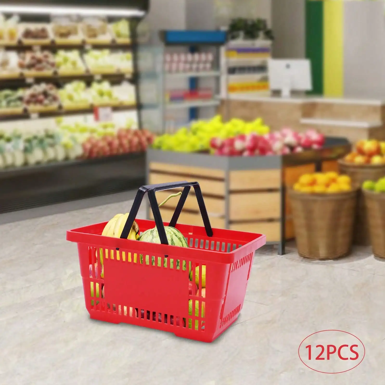 

12 Handle Shopping Basket Handheld Retail Store Shopping Baskets 18L/4.7gal