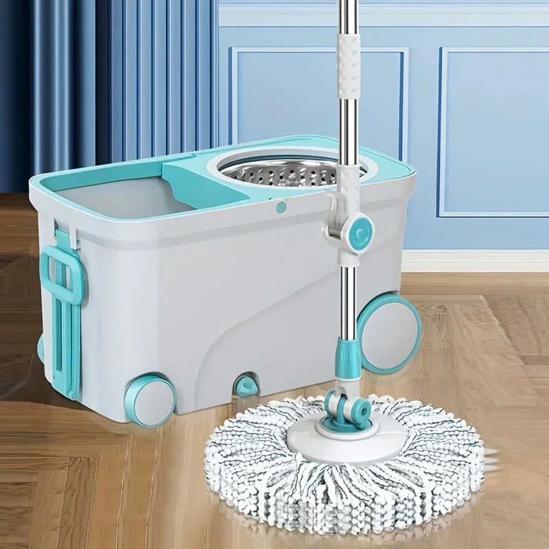 Freihändiges Schleudermop-Set mit Rädern und abnehmbarem Hängeeimer, Waschen und Reinigen 2-in-1, geeignet für Schlafzimmer, Wohnzimmer usw