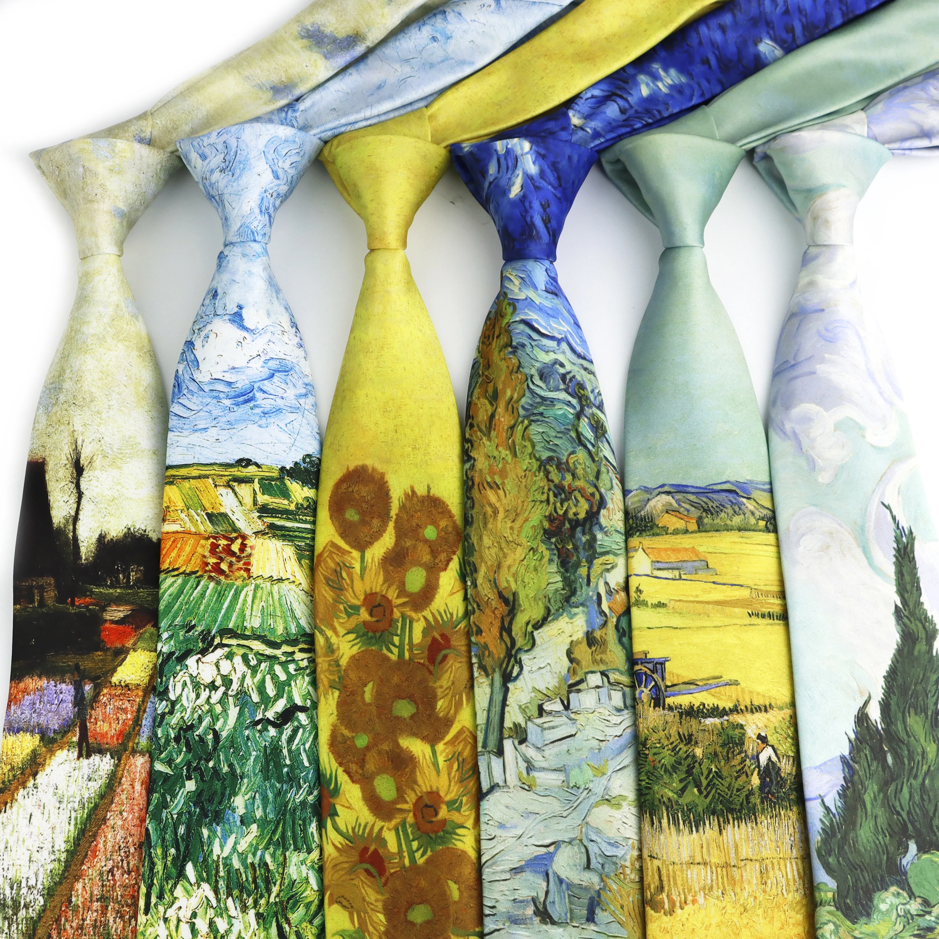 

Винтажный галстук с цветочным принтом в стиле Ван Гога, мягкий, гладкий, из полиэстера, повседневный, уникальный дизайн, аксессуар для рубашек, костюмов, вечеринок