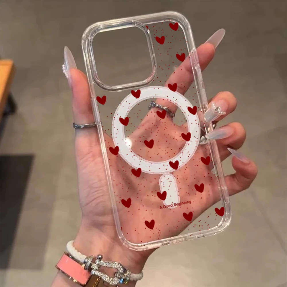 Einfache Herz-Polka-Dot-Stoßfeste Hülle für iPhone 15 17 Pro Max Hüllen iPhone 11 12 13 ProMax 14 16 Plus 16E Klare Magnetische Abdeckung – Detail 1