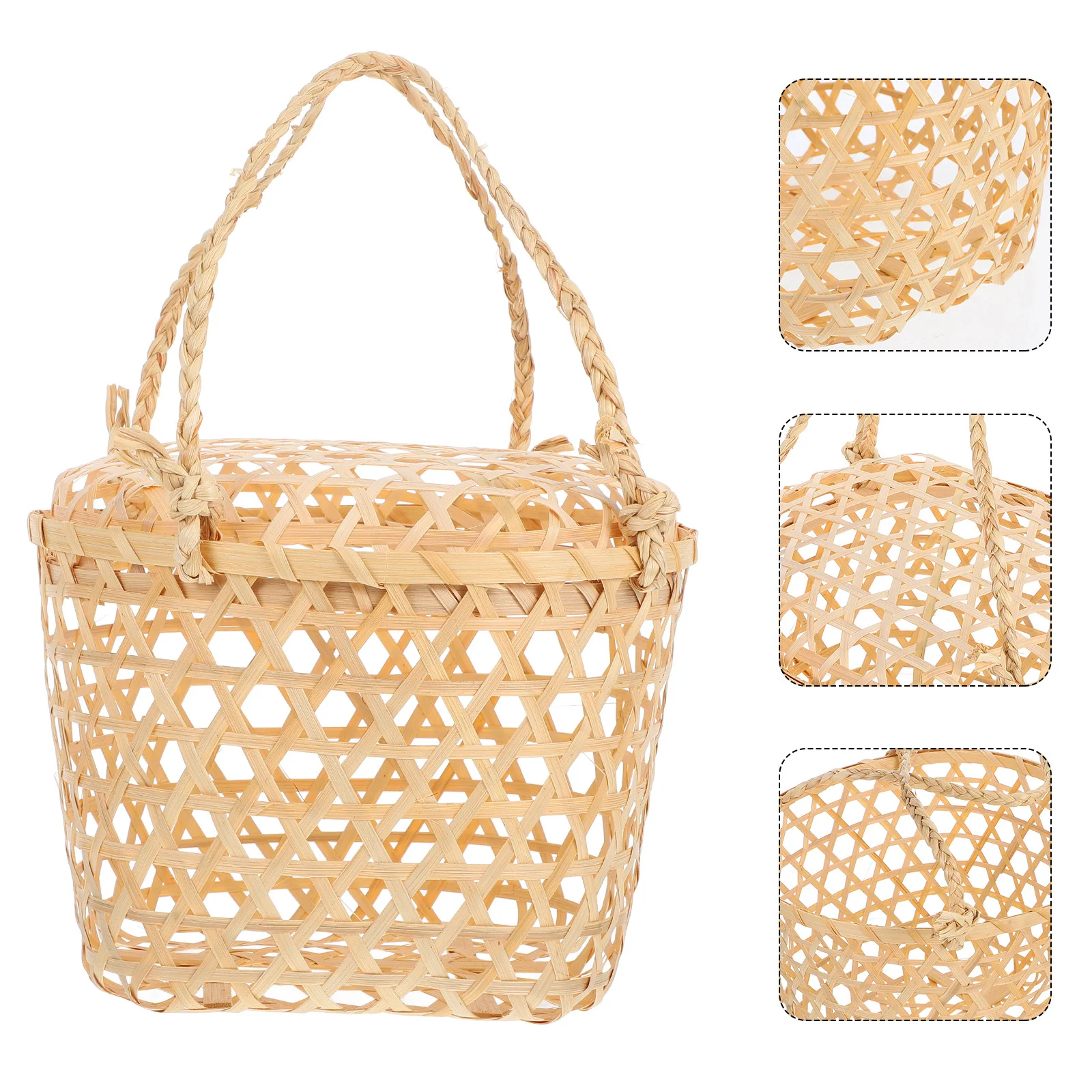 

Woven Bamboo Basket Multi-Purpose Picnic Storage Container Artistic Design Home Decor Fruit Vegetable Sundries Holder