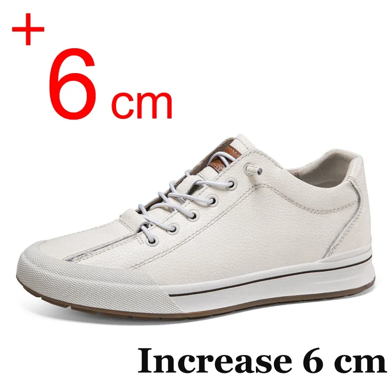 Genuine Leather Men Skataboard Shoes Elevator 6CM Height Increase Sports Loafers Hollow Breathable Sneakers Heightening Shoes