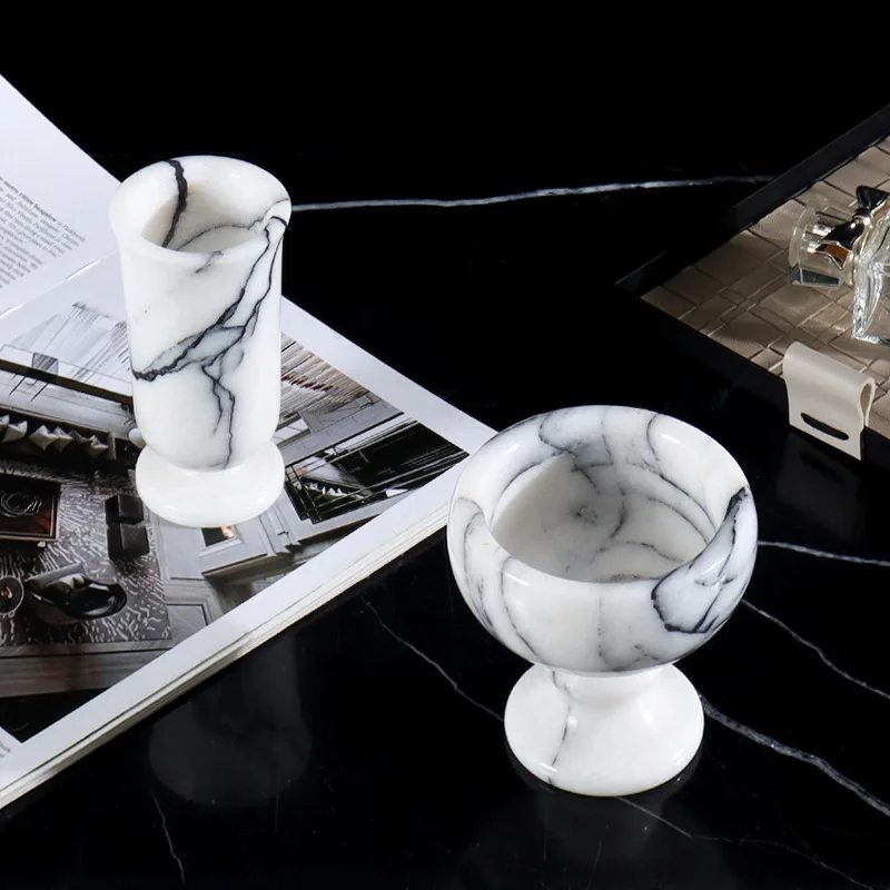 

Ваби-Саби Стиль Натуральный Мрамор Высокая Нога Ароматерапевтическая Чашка Дизайн Орнамент Спальня Отель Гостиная Домашний Диффузор Украшение