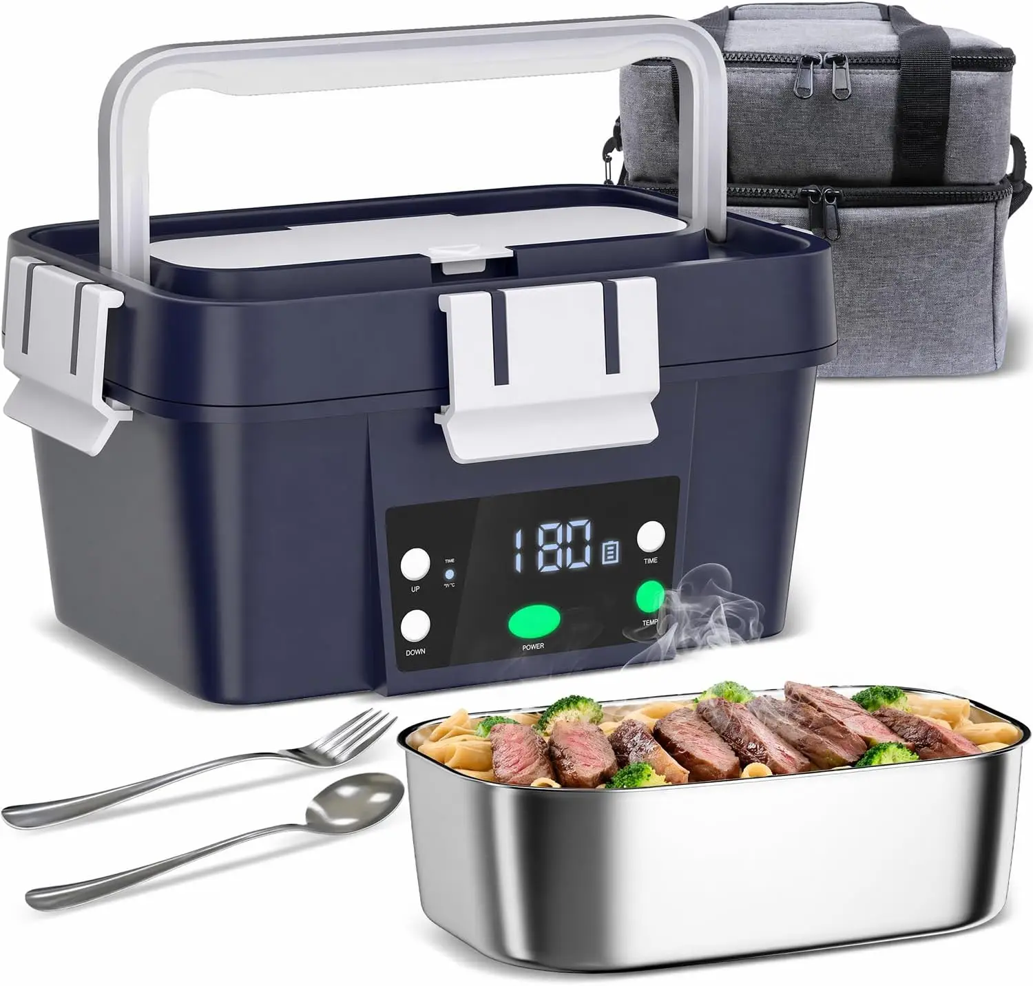

Cordless Electric Lunch Box, 6.7 Cups Auto Heated Food Warmer, 16000mAh Rechargeable for Work Car Travel