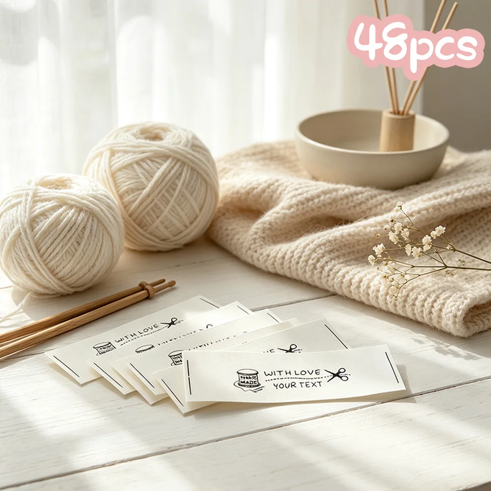 48 Customizable Satin Fabric Tags, Handmade Heart Tags, Suitable for Personalized Sewing Labels on Knitwear, Crochet, and Handicrafts