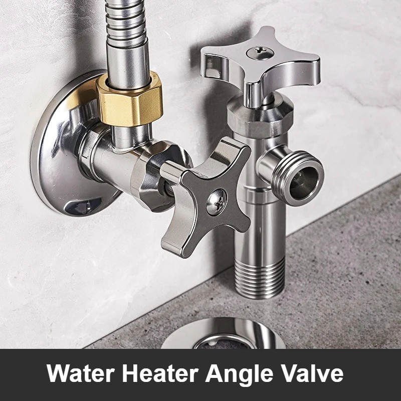 

Household Bathroom Water Heater Angle Valve 304 Stainless Steel Large-flow Cold and Hot Water Triangular Valve 1/2PC