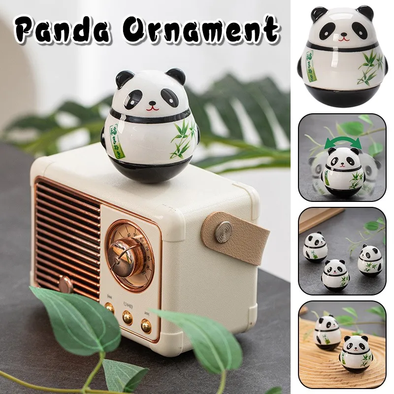 2pcs Ceramic Panda Home Decor Cartoon Panda Decompress Tumbler Ornament Ceramic Creativity Statue Room Decor Accessories