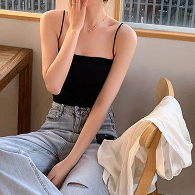 Y2K Slim Sexy Vest Tops With Chest Pad Solid Camisole Tops Seamless Suspender Back Tank Tops Women Clothes