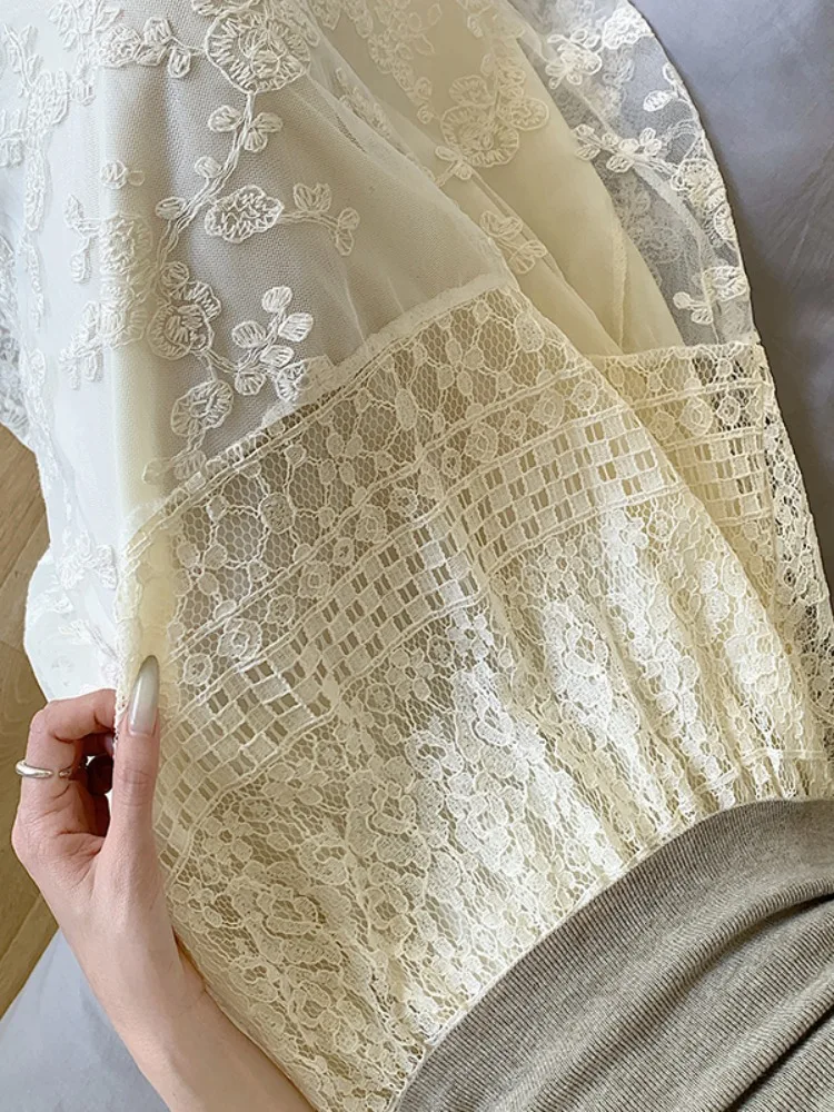 여성용 엘레 하이웨이스트 A라인 스커트 자수 레이스 미디 스커트 다용도 화이트 여름 봄 패션 2025