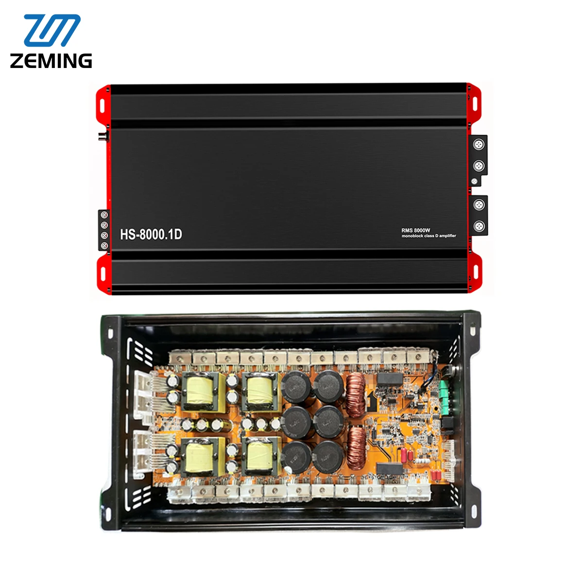 Amplificador de coche monobloque Clase D de 1 canal de 8000W para sistemas de Audio de coche de competición 90dB con Crossovers ZM- HS-8000.1D